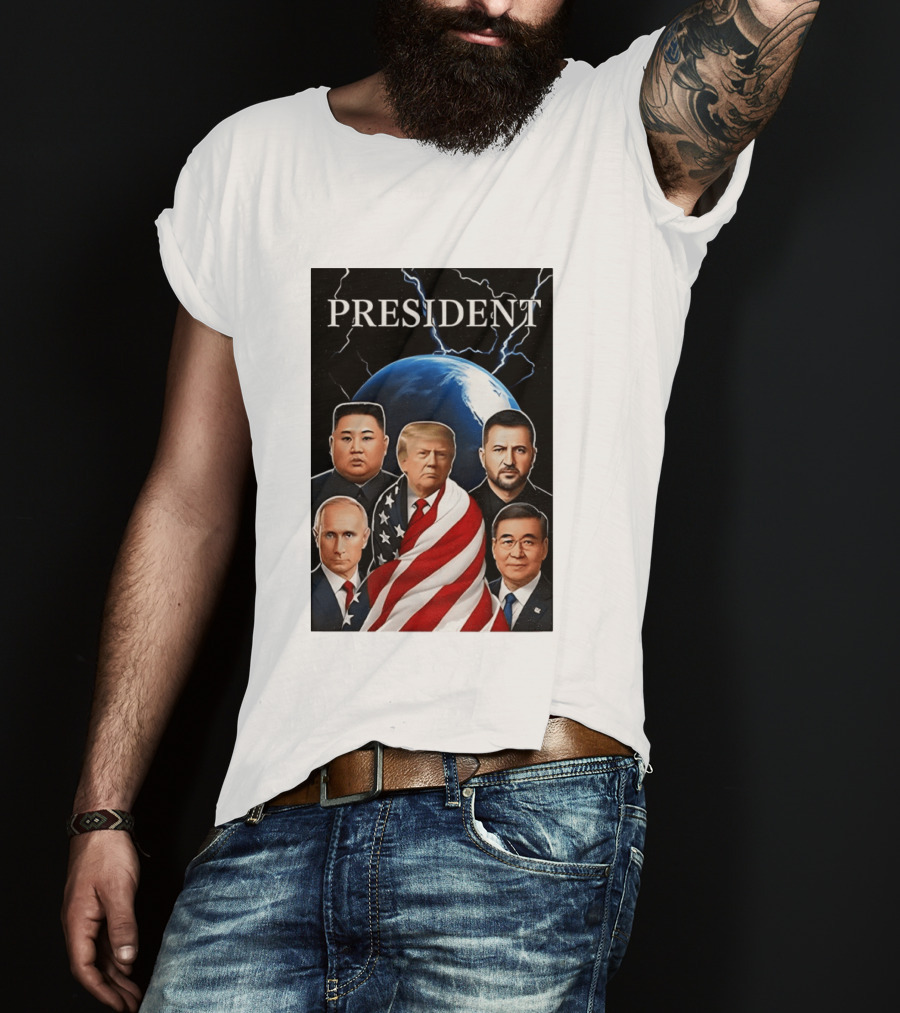 Presidents Trump Putin Zelenskyy Kim Jong Un Xi Jinping Global Leaders Earth Lightning T-Shirt