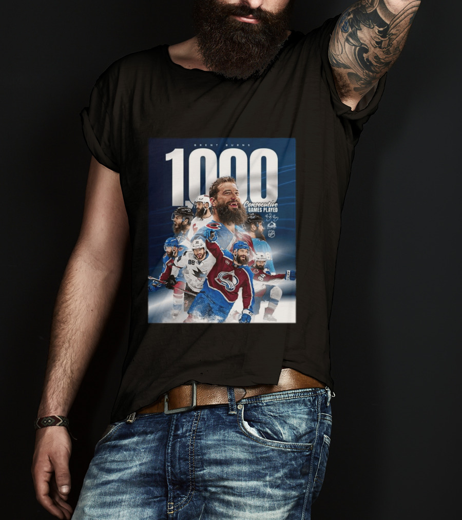 Brent Burns 1000 Consecutive NHL Games Played Colorado Avalanche San Jose Sharks T-Shirt