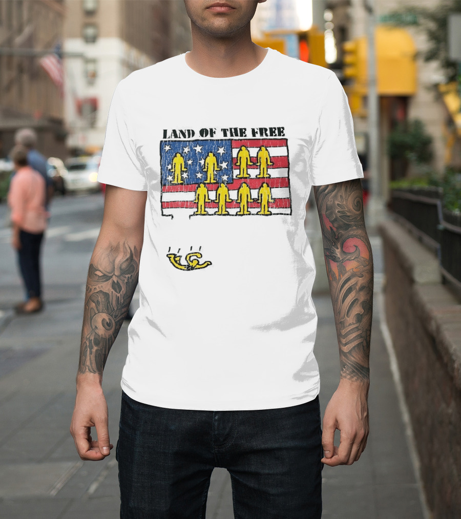 Land Of The Free USA Flag With Yellow Figures And Stars T-Shirt