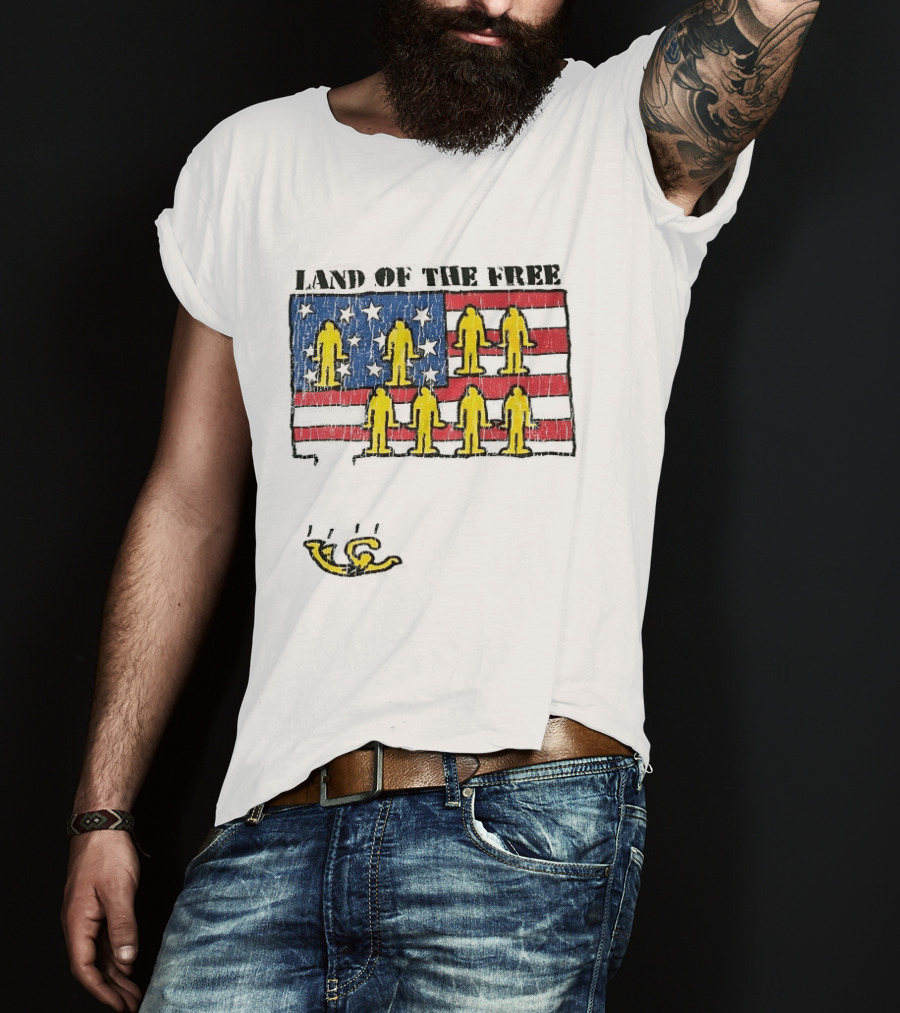 Land Of The Free USA Flag With Yellow Figures And Stars T-Shirt