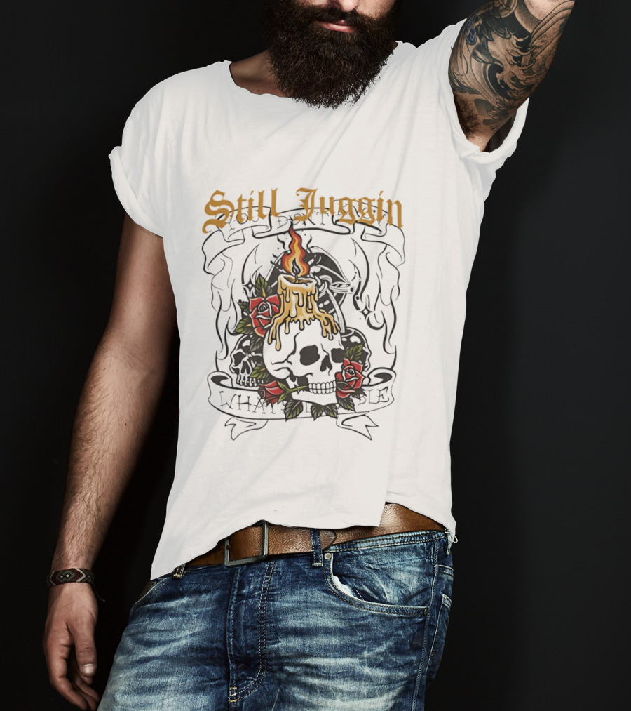 Still Juggin Skull Candle With Roses Emo T-Shirt