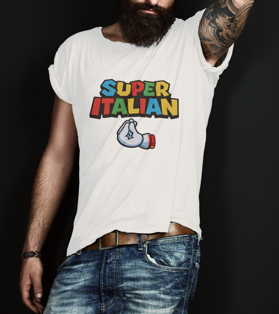 Super Italian Hand Gesture Colorful Letters T-Shirt