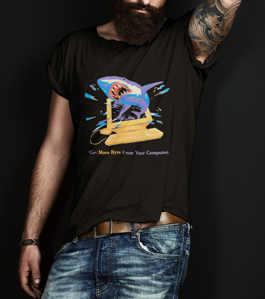Get More Byte From Your Computer Shark Breaking Through Screen T-Shirt