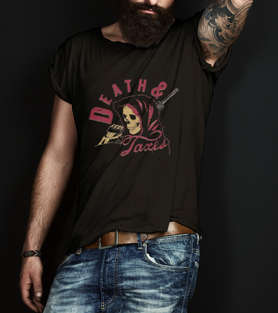 Death And Taxes Grim Reaper Skeleton Holding Scythe T-Shirt