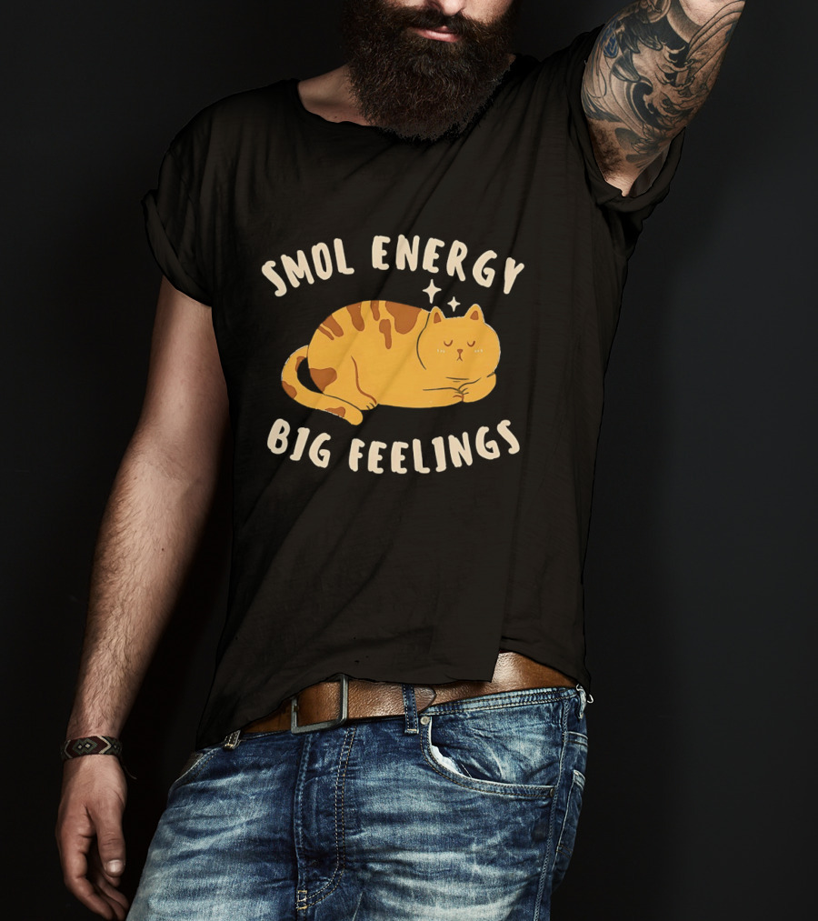 Smol Energy Big Feelings Cat Illustration With Sleepy Kitty Vibes T-Shirt
