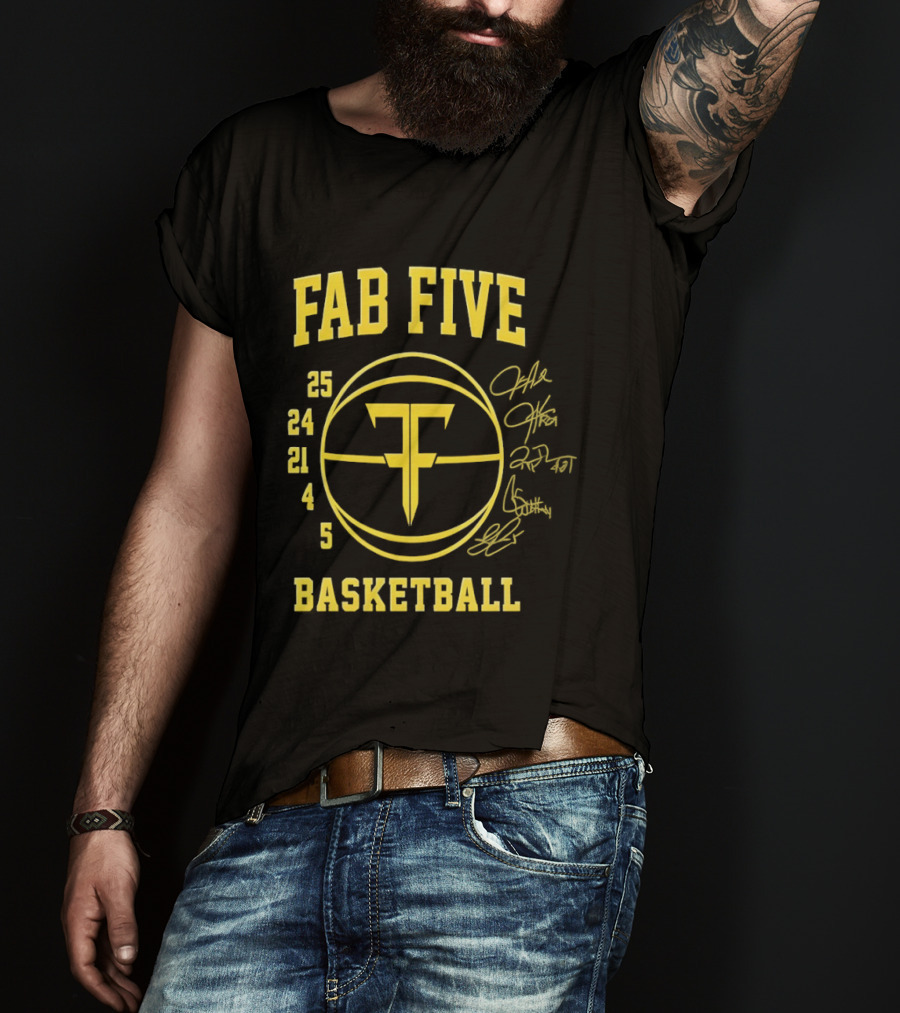 Fab Five Basketball Chris Webber Jalen Rose Juwan Howard Jimmy King Ray Jackson Signatures T-Shirt