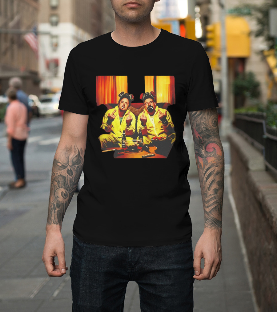 Jesse Pinkman Walter White Breaking Bad Flipping The Bird Yellow Hazmat Suits T-Shirt