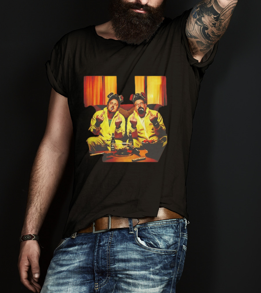 Jesse Pinkman Walter White Breaking Bad Flipping The Bird Yellow Hazmat Suits T-Shirt