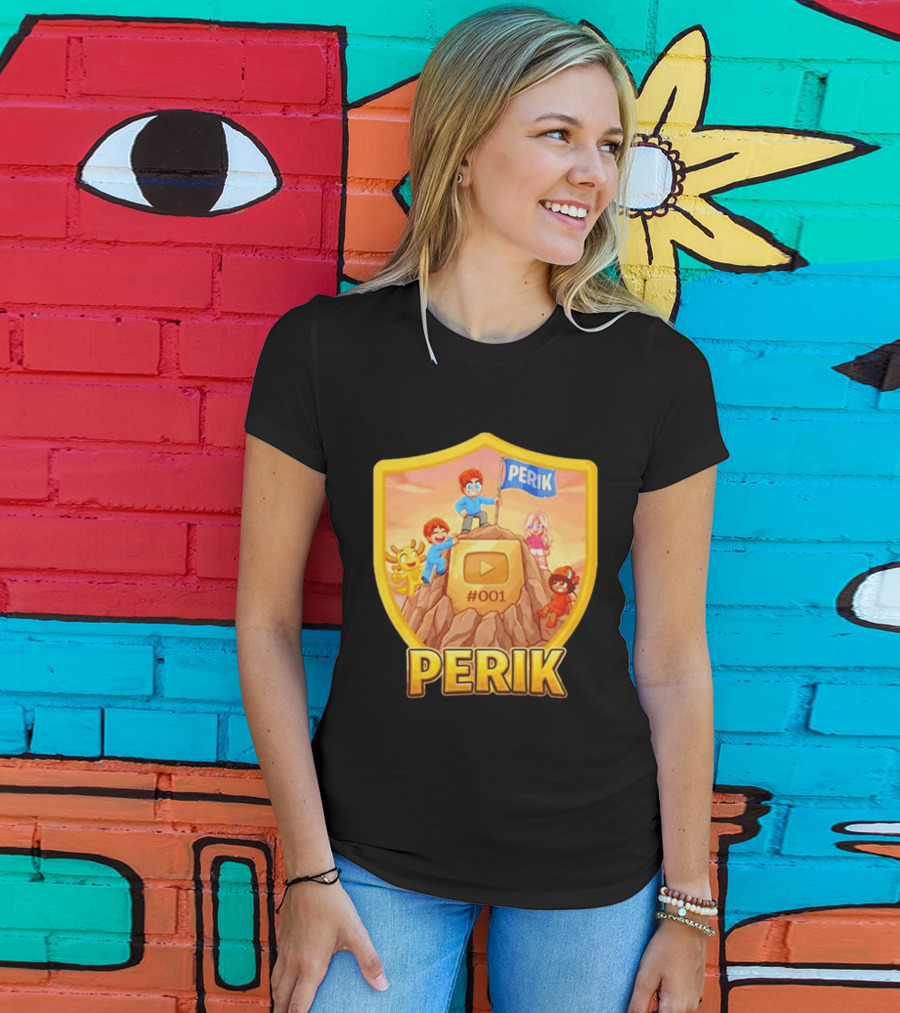Perik #001 Cartoon Characters On Mountain With YouTube Play Button Image T-Shirt