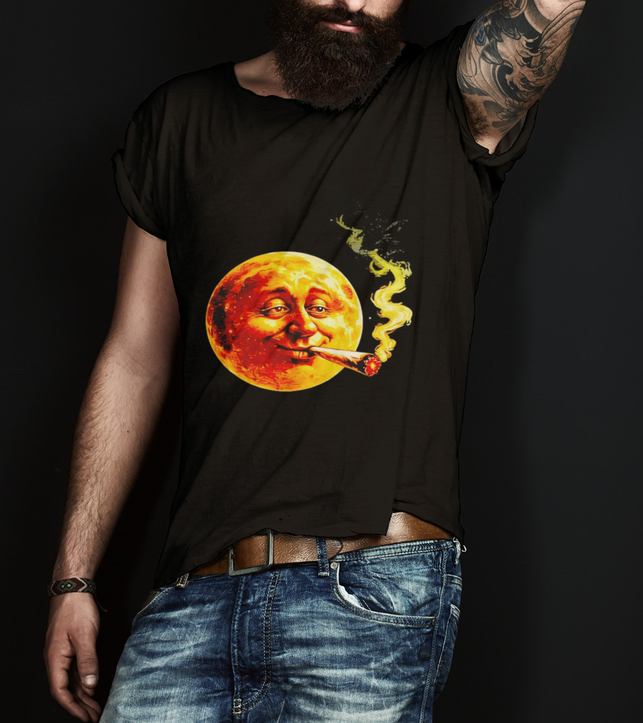 Moon Face Smoking Weed Blunt Lunar Smokers Club T-Shirt