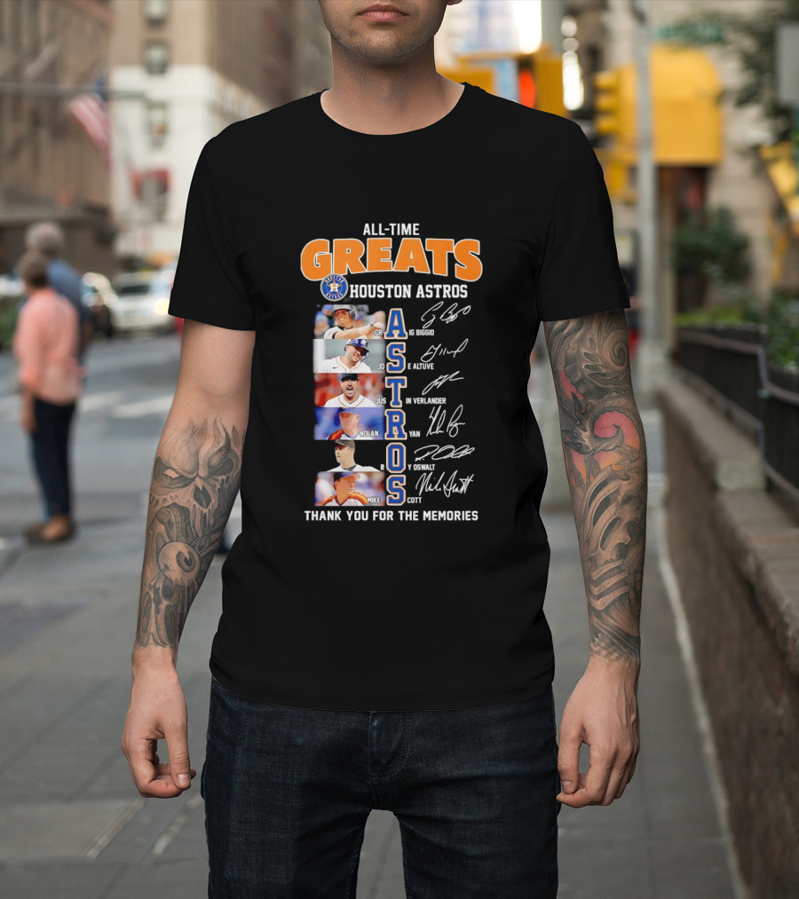 All Time Greats Houston Astros Names Signatures Thank You For The Memories T-Shirt