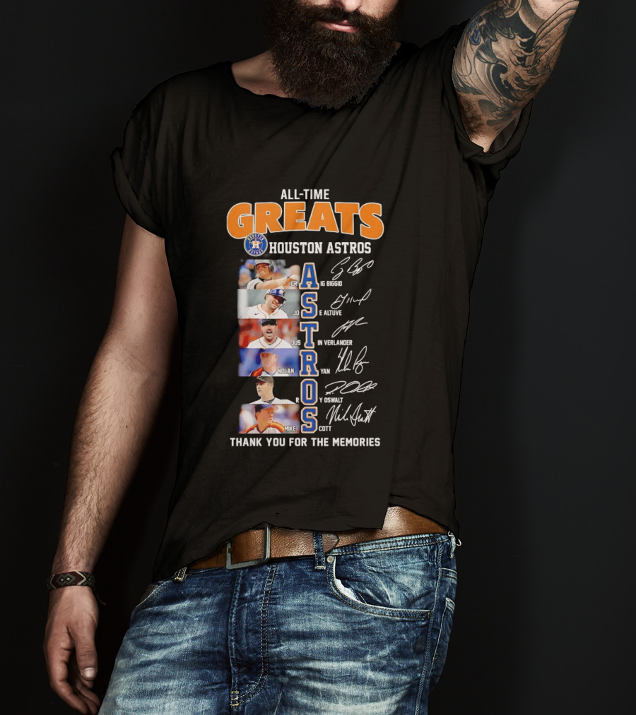 All Time Greats Houston Astros Names Signatures Thank You For The Memories T-Shirt
