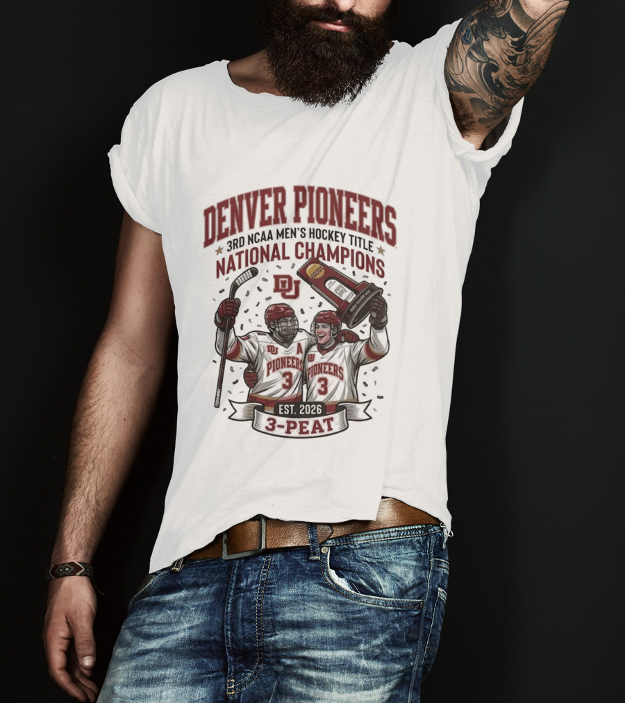 Denver Pioneers 3rd NCAA Men's Hockey Title National Champions 1985 1996 3 Peat T-Shirt
