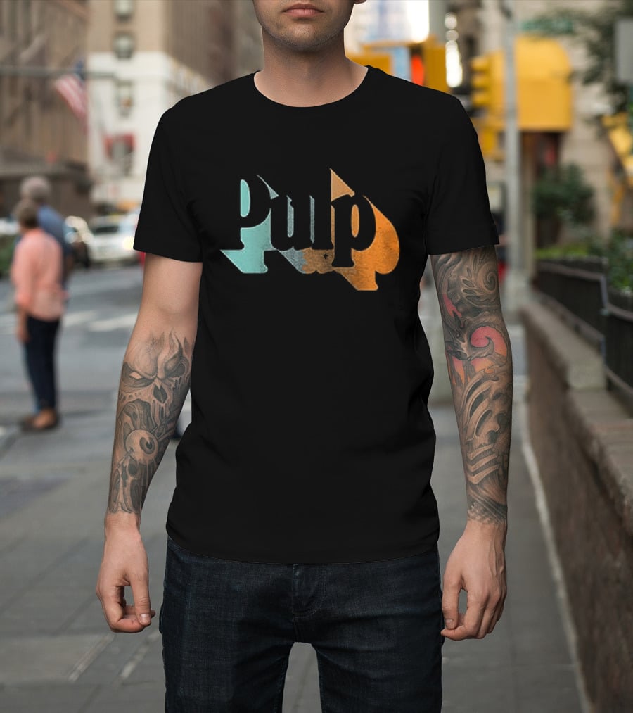 Here Comes More Pulp Dates Retro Style Text In Blue And Orange T-Shirt