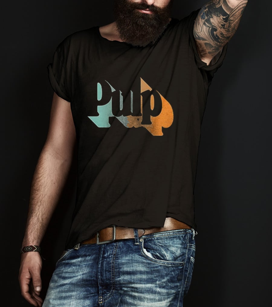 Here Comes More Pulp Dates Retro Style Text In Blue And Orange T-Shirt