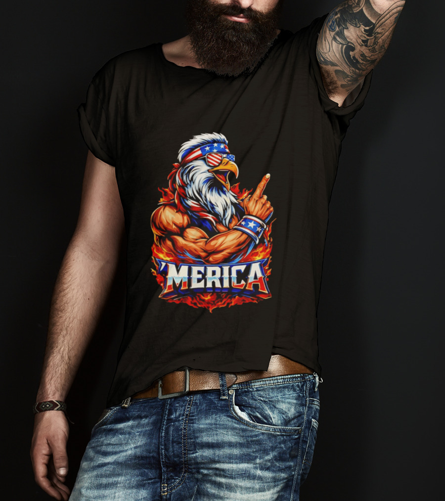 Patriotic Mullet Eagle 'Merica USA Flag Bandana And Sunglasses T-Shirt