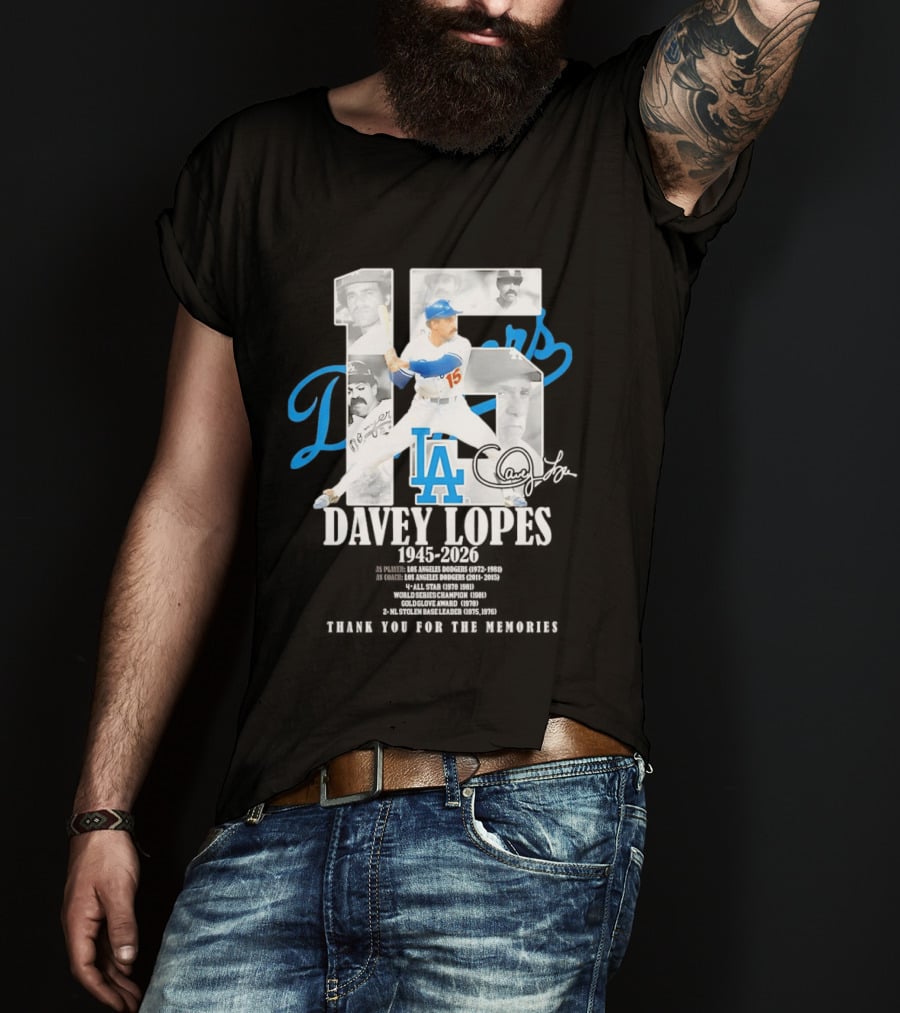 Davey Lopes Los Angeles Dodgers 15 1945 2026 Thank You White Blue T-Shirt