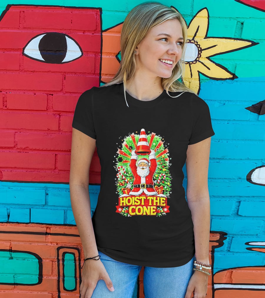 Santa Hoist The Cone Christmas Lights Tree Candy Canes T-Shirt