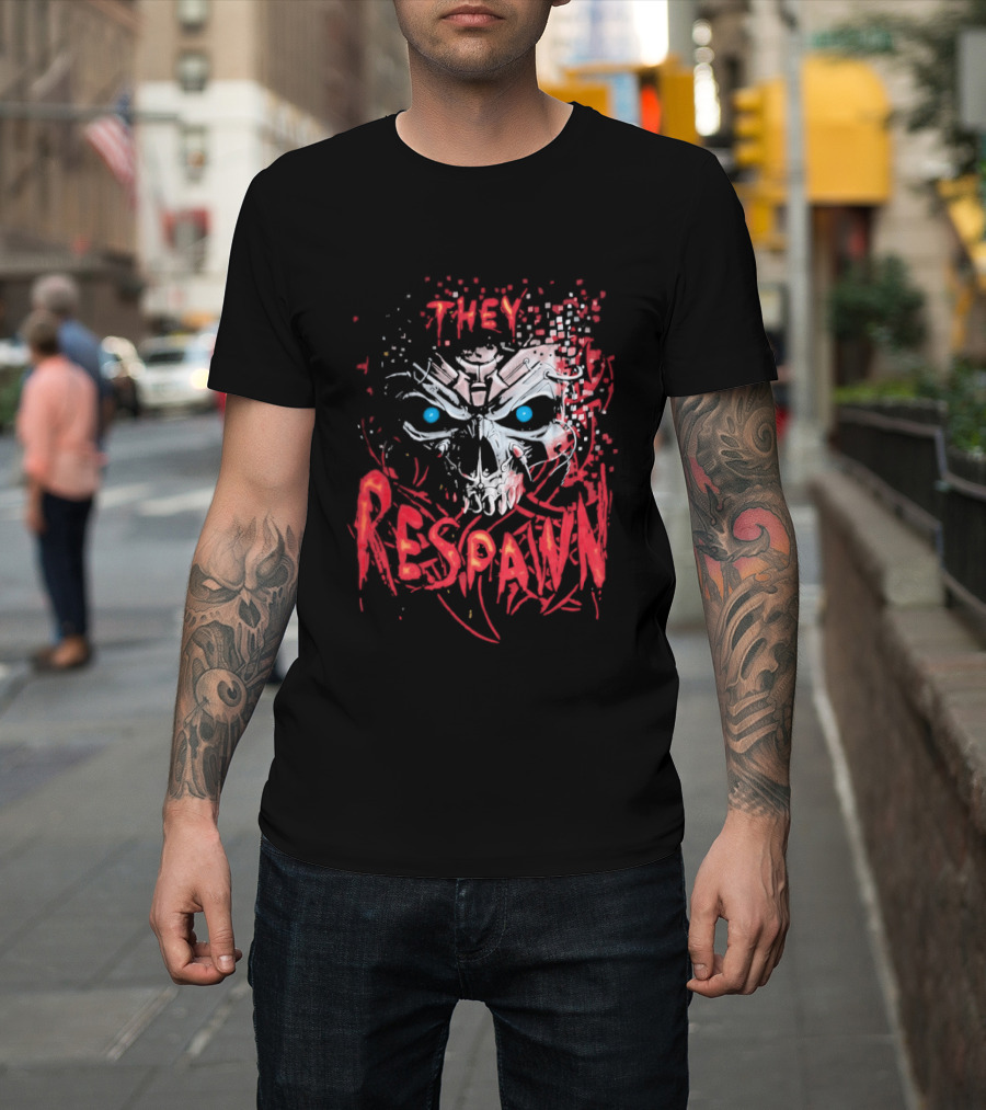 They Respawn Skull Blue Eyes Graffiti T-Shirt