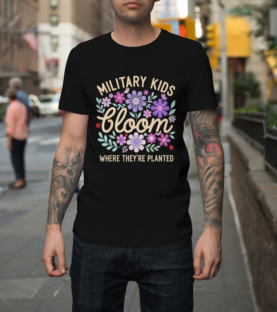 Military Kids Bloom Where They're Planted Purple Floral Dandelion T-Shirt