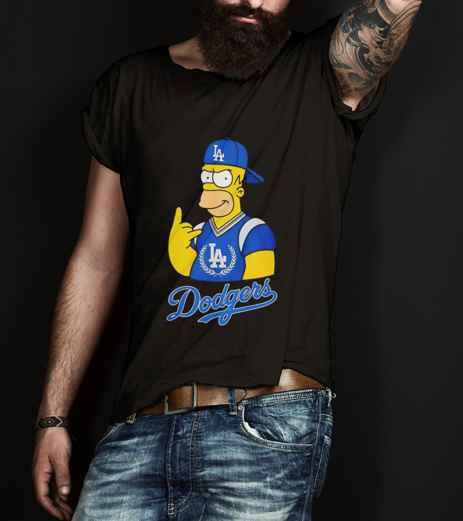 The Simpsons Homer LA Dodgers Rock Hand Gesture Collaboration T-Shirt