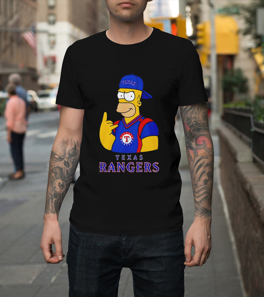 The Simpsons Texas Rangers Rock Hand Homer T-Shirt