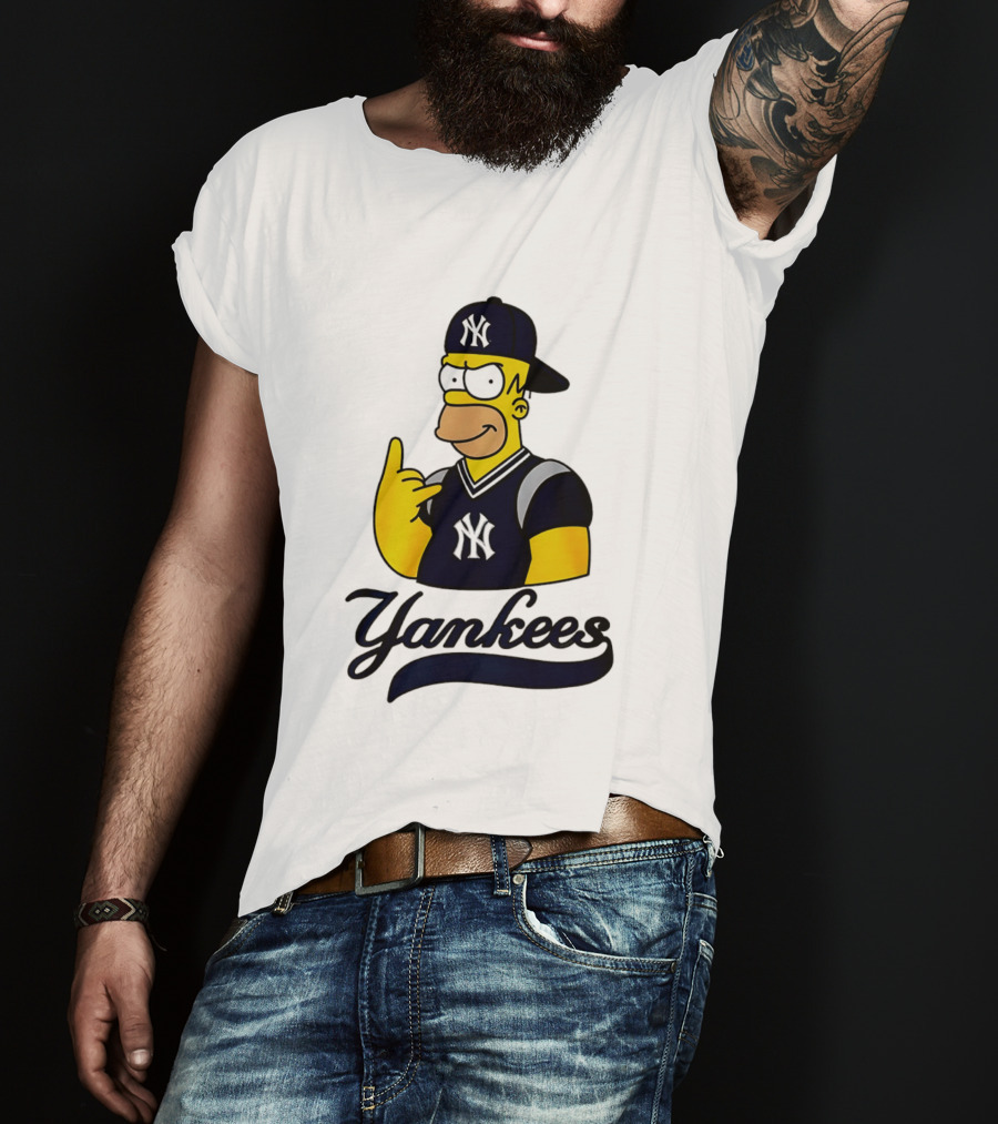 The Simpsons Homer Simpson New York Yankees Baseball Rock Hand Yankees T-Shirt