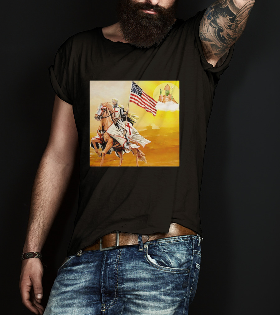 Donald Trump Crusader Knight With American Flag Riding Horse T-Shirt