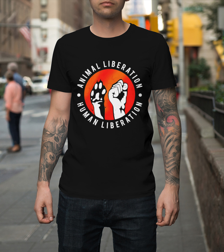 Animal Liberation Human Liberation Paw And Hand Raise T-Shirt