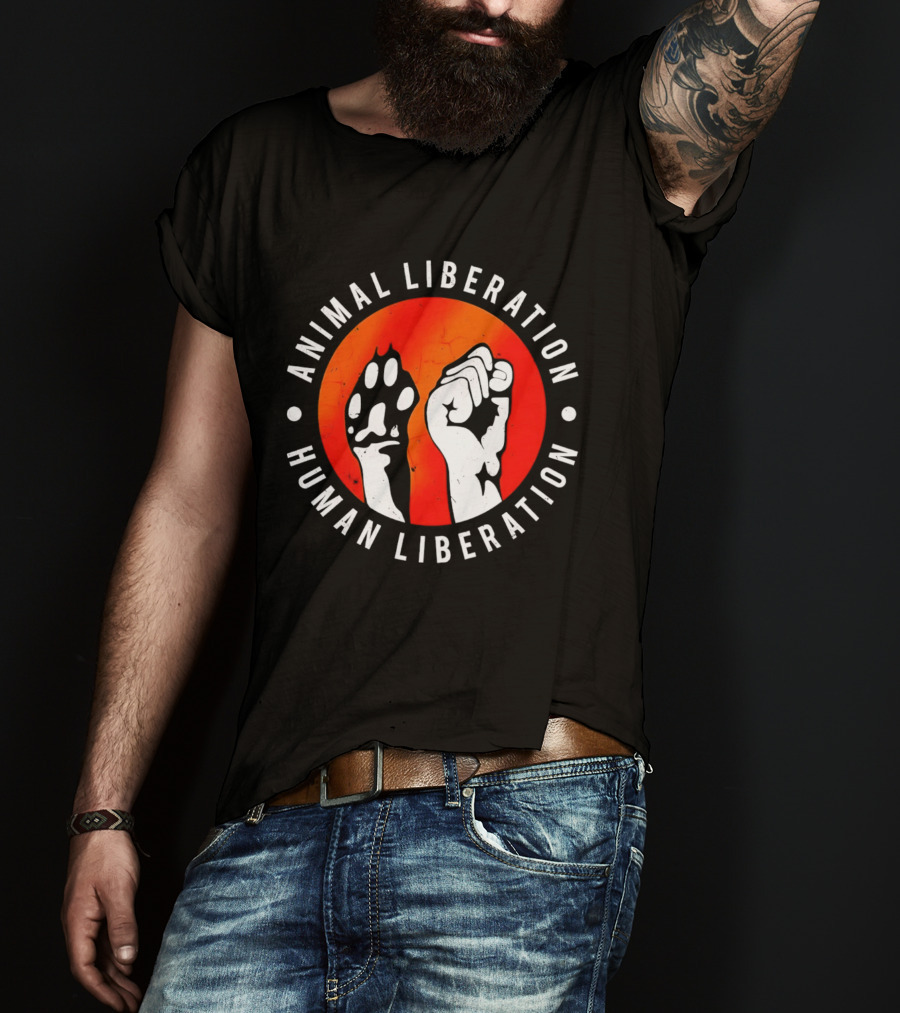 Animal Liberation Human Liberation Paw And Hand Raise T-Shirt