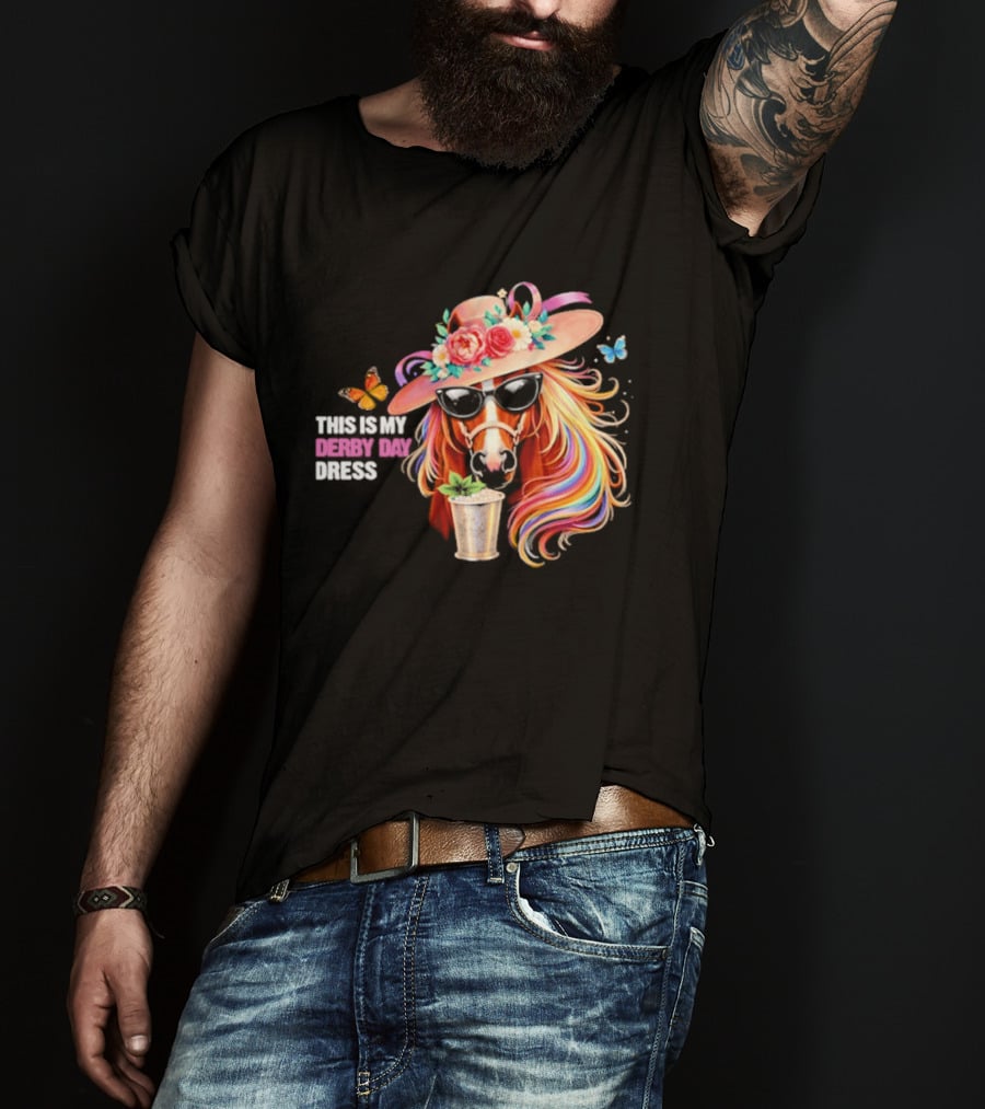 This Is My Derby Day Dress Horse Racing Party Butterfly Rainbow Hat Floral Cocktail T-Shirt