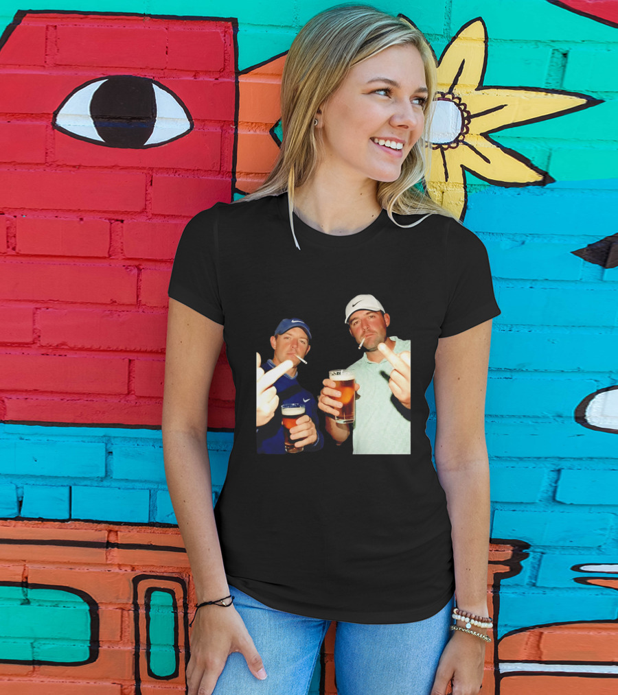 Rory McIlroy Scottie Scheffler Golf Middle Finger Beer Cigarettes T-Shirt