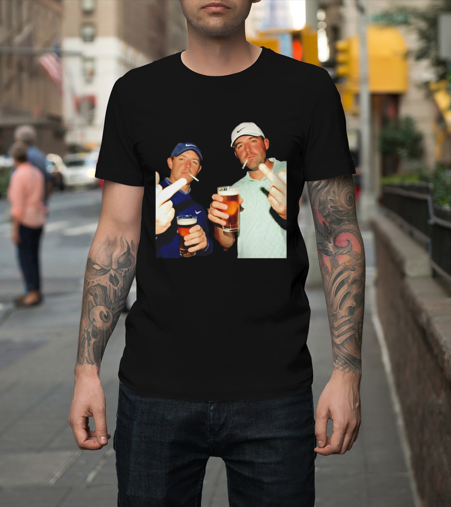 Rory McIlroy Scottie Scheffler Golf Middle Finger Beer Cigarettes T-Shirt