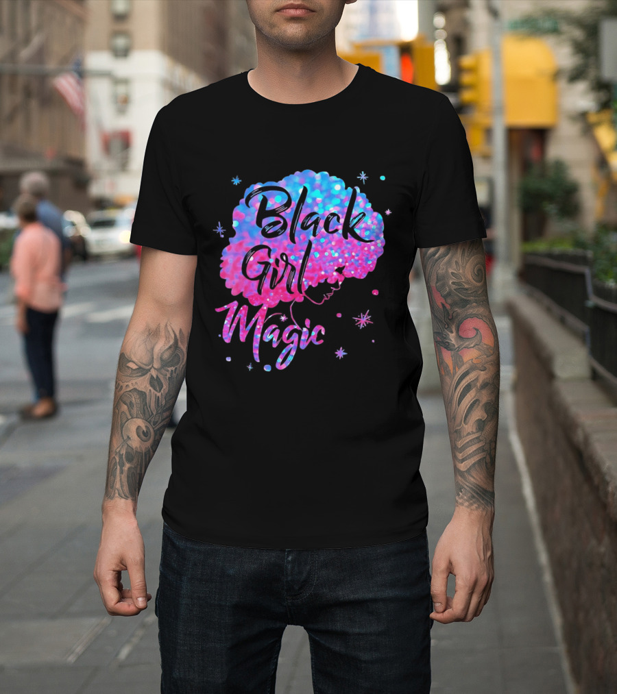 Black Girl Magic Vibrant Neon Glitter Afro T-Shirt