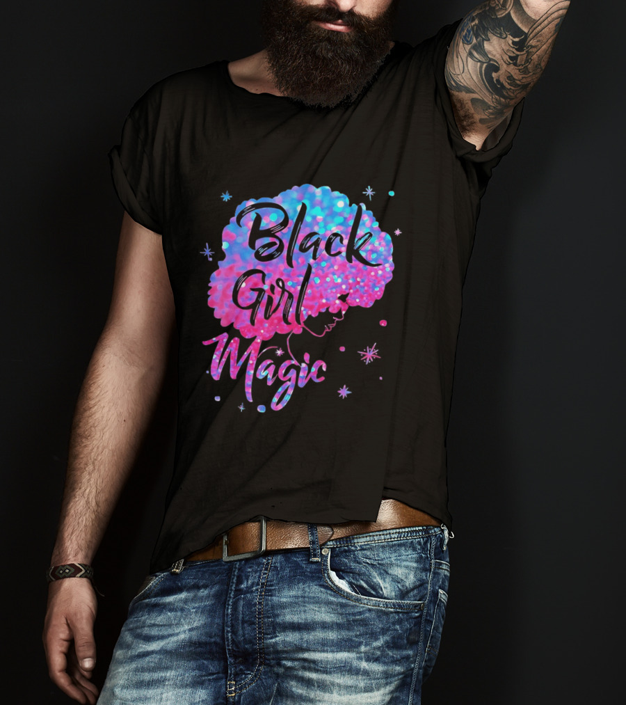Black Girl Magic Vibrant Neon Glitter Afro T-Shirt
