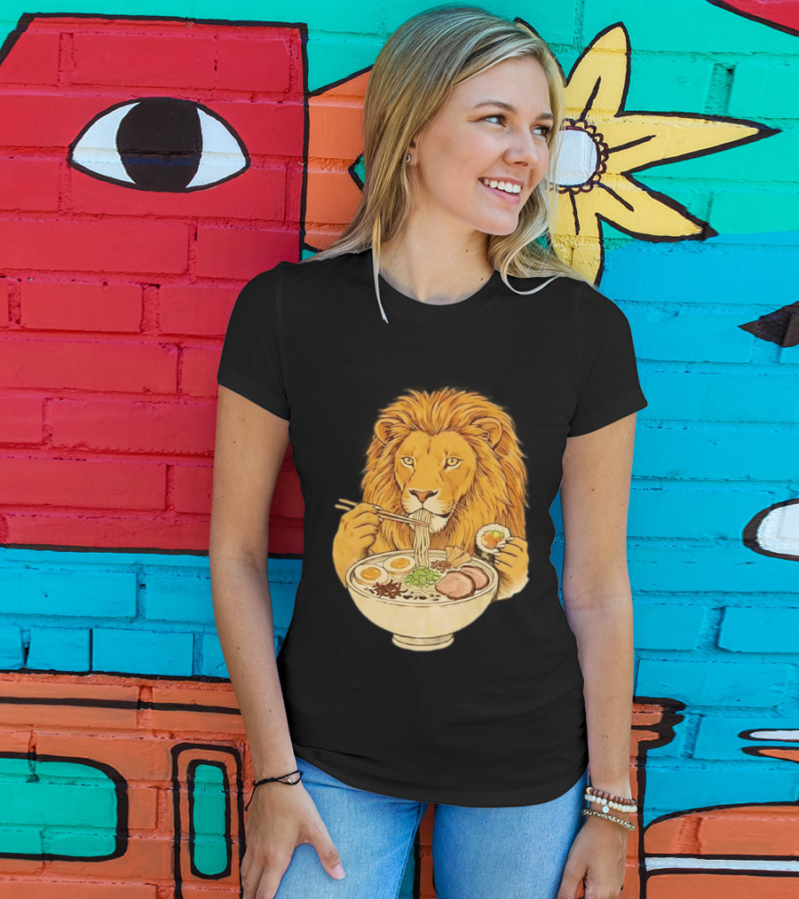 King Lion Eating Ramen Noodles With Sushi Meme T-Shirt