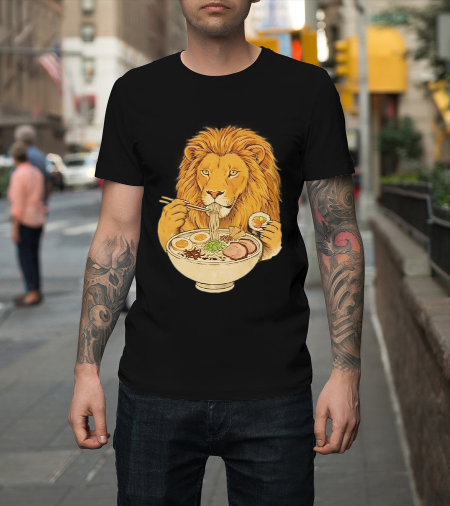 King Lion Eating Ramen Noodles With Sushi Meme T-Shirt