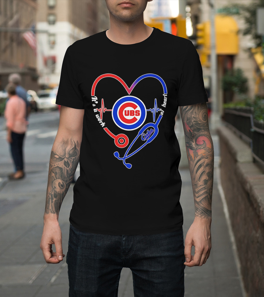 Chicago Cubs Heartbeat Stethoscope Work Of Heart T-Shirt