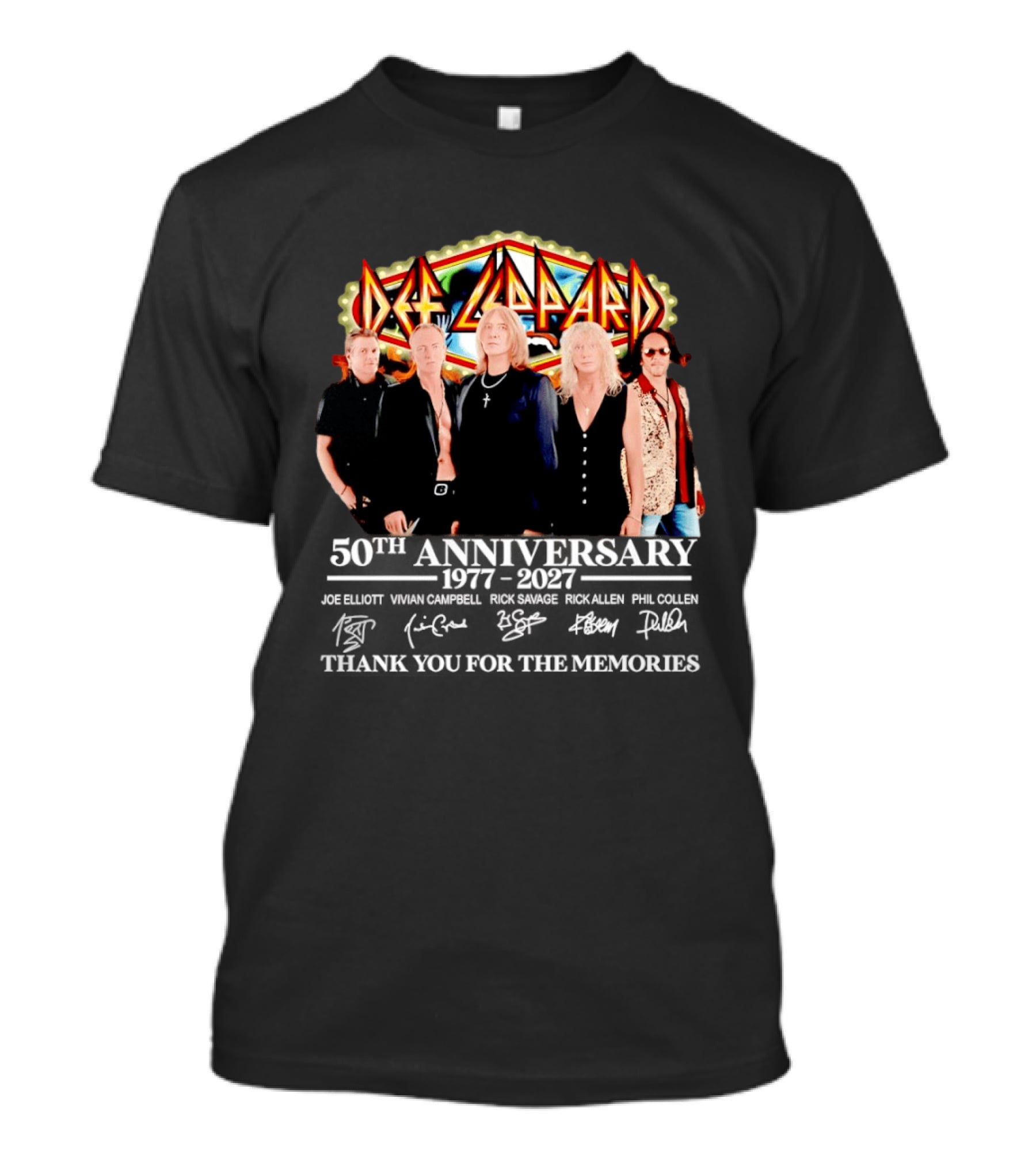 Def Leppard 50th Anniversary 1977 2027 Thank You For The Memories Signatures T-Shirt