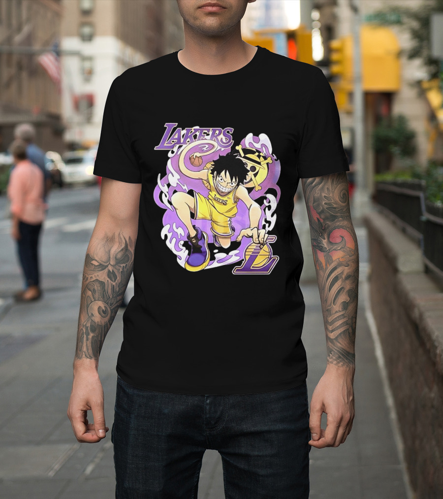 Luffy Lakers One Piece Basketball Anime T-Shirt