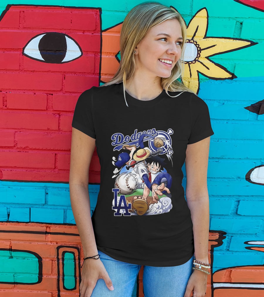 Luffy Los Angeles Dodgers One Piece Anime Crossover MLB Collaboration T-Shirt