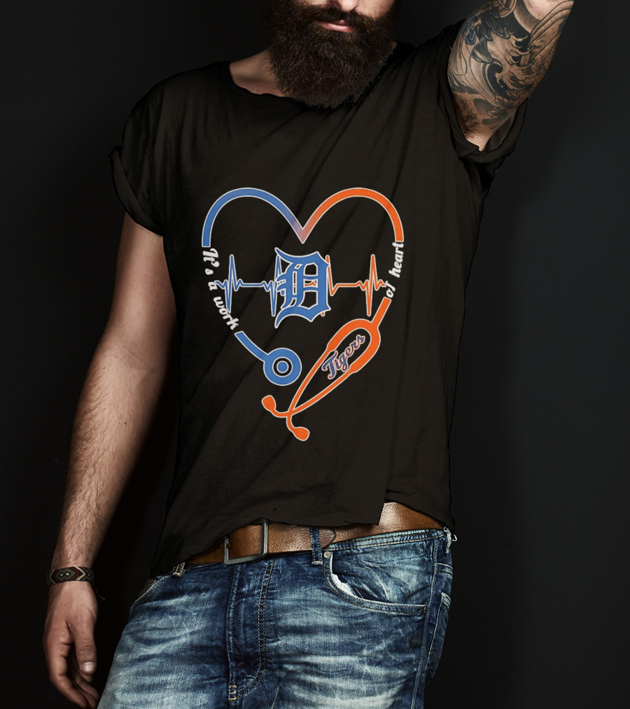 Detroit Tigers Heartbeat Stethoscope Work Of Heart T-Shirt