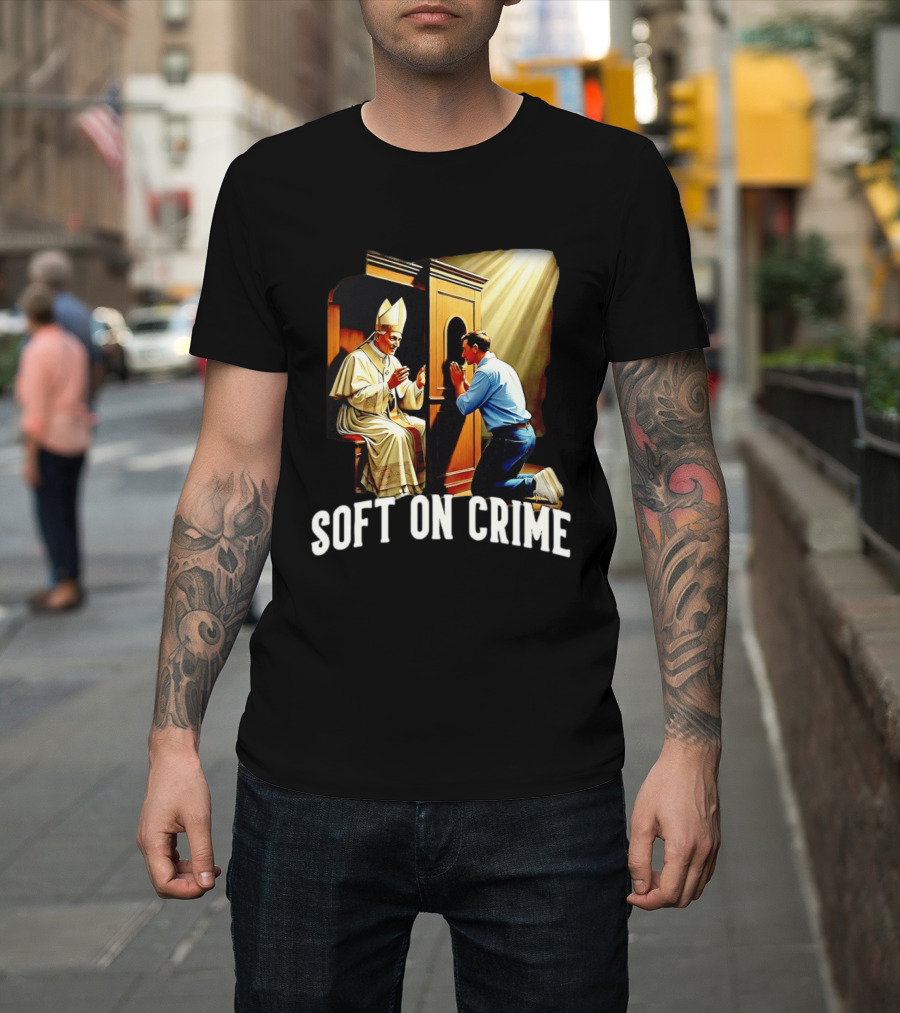 Soft On Crime Confessional Reflection With Penitent And Clergyman T-Shirt