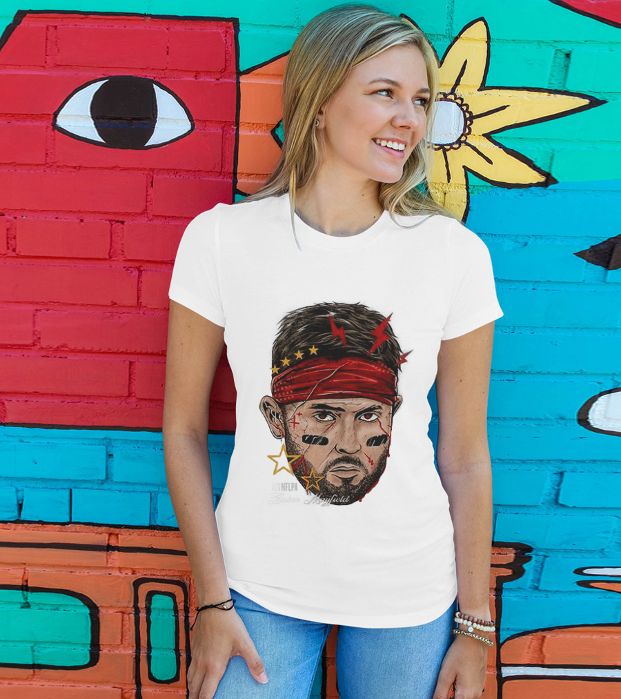 Baker Mayfield Red Bandana Star Lightning Face Paint T-Shirt