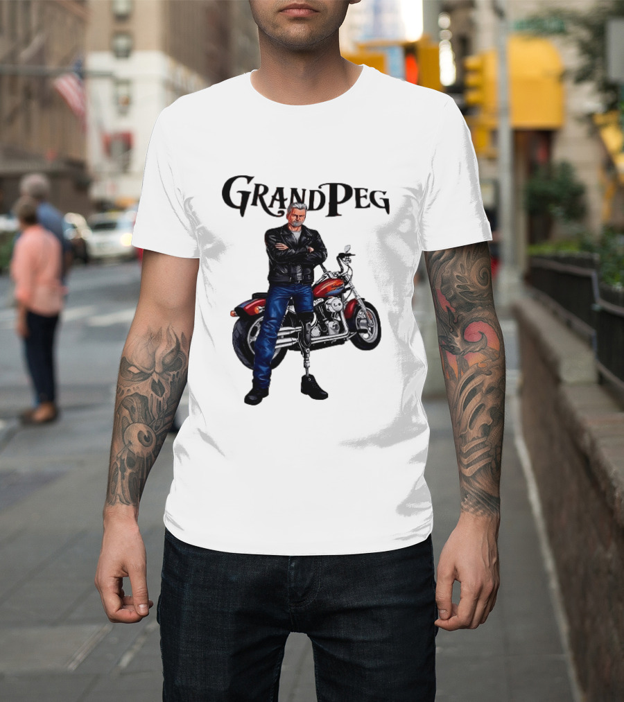 Grand Peg Biker With Motorcycle And Leather Jacket T-Shirt