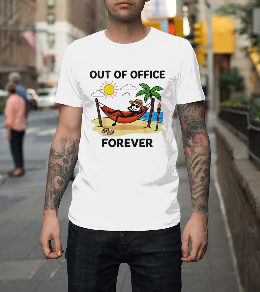 Out Of Office Forever Stick Figure In Hammock On Beach Vacation T-Shirt