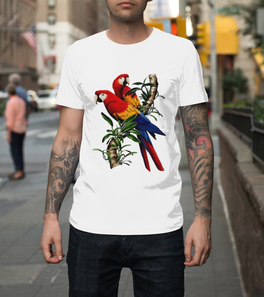 Parrot On Bret's Scarlet Macaw Tropical Branches T-Shirt