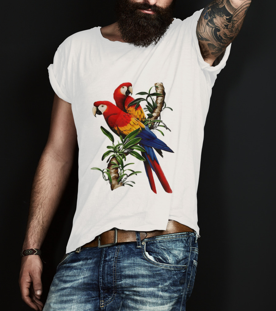 Parrot On Bret's Scarlet Macaw Tropical Branches T-Shirt