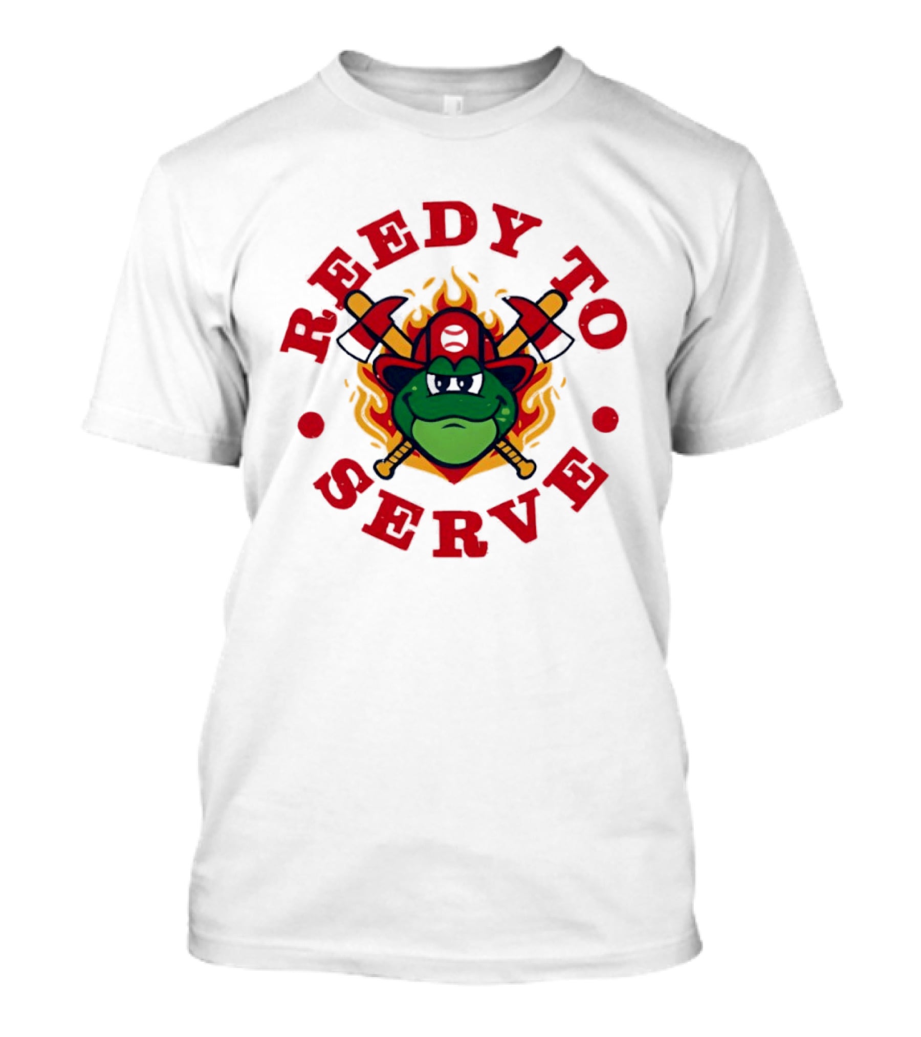 Reedy To Serve Reedy Rip'it The Frog Greenville Drive Baseball Firefighter T-Shirt