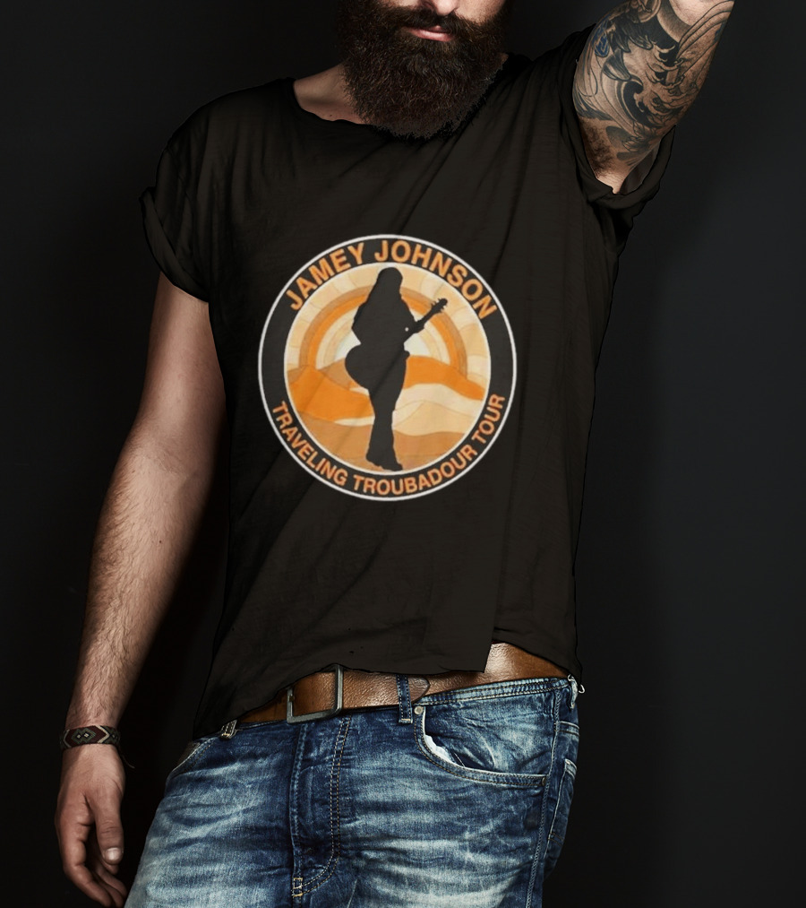 Jamey Johnson Traveling Troubadour Tour Silhouette And Sunset Scene T-Shirt